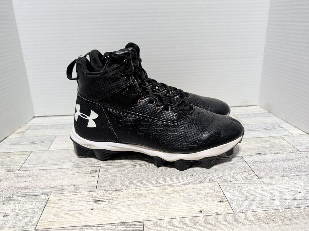 Under Armour Hammer Mid JR Black Baseball Cleats Shoes Boys Size 5Y 3021202-001